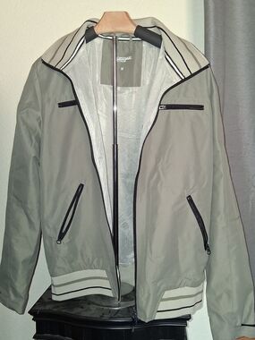 Men's Olive Grey Bomber Jacket with Stripe Collar - Unbranded